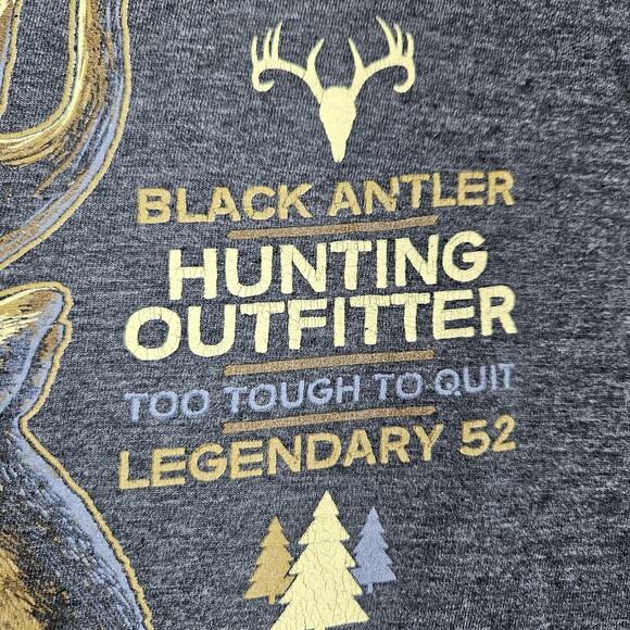 Black Antler Hunting T-Shirt Too Tough To Quit Gray Legendary 52 Outdoor Mens M - Picture 4 of 9